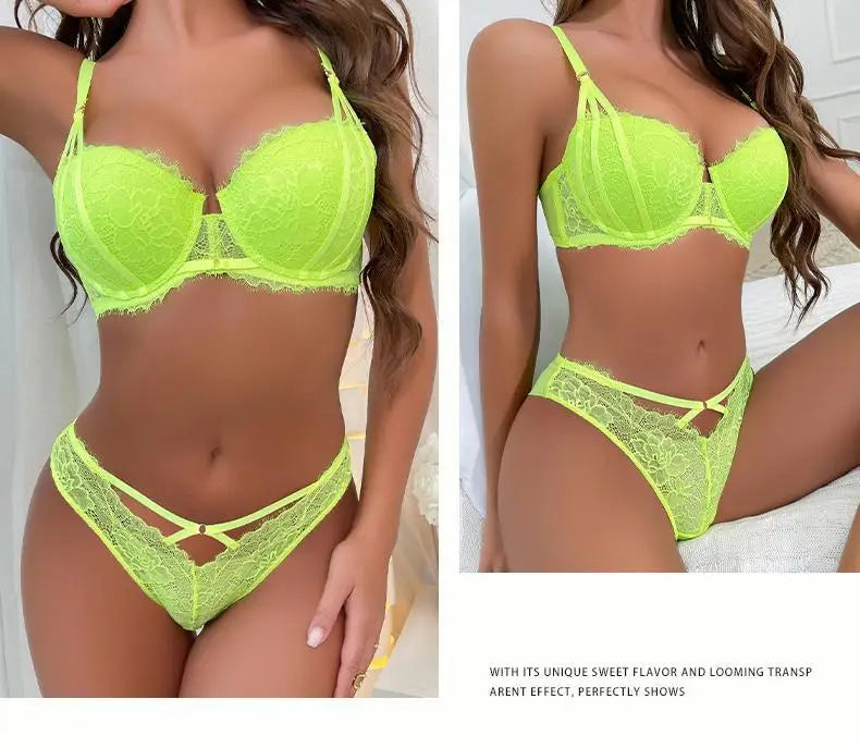 Floral Embroidery Push-Up Bra & Panty Set – Underwire, ¾ Cup, Hollow Design | Women's Lingerie