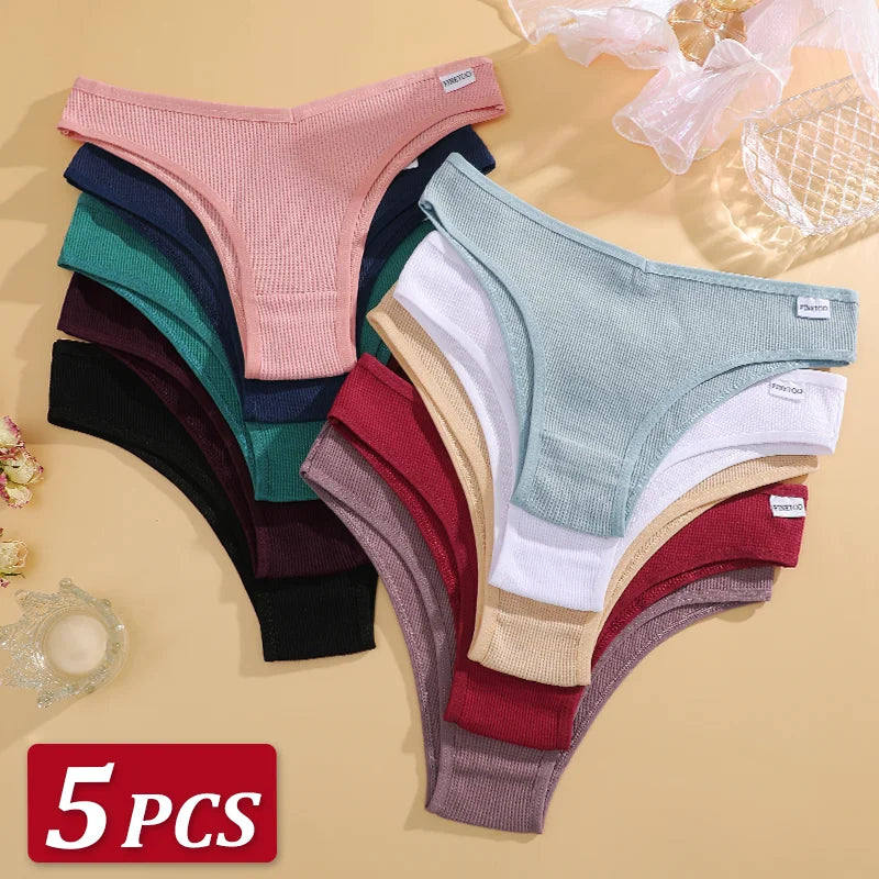 5-Pack Waffle-Knit Cotton Brazilian Panties – Soft Low-Rise Underwear for Women (S–XL, 5 Color Sets)