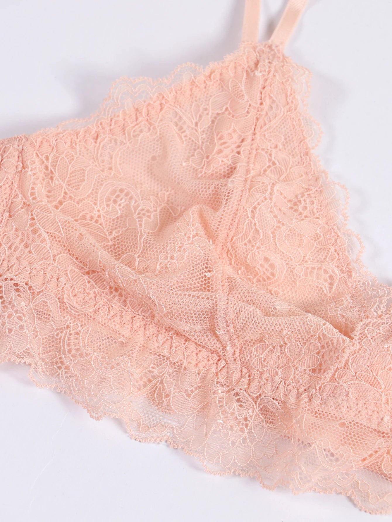 Floral Lace Bralette Lingerie Set — Wire-Free Bra, Thong, Garter Belt & Stockings | Women's Lingerie