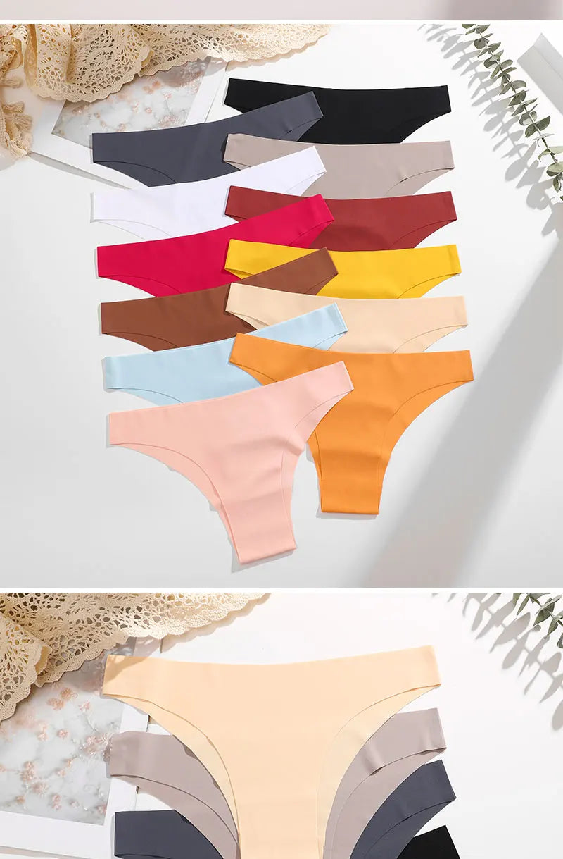 FINETOO 3Pcs/Set Ice Silk Seamless Underwear Low Waisted Brazilian Pants Breathable High Elasticity Lingerie Intimates Panties