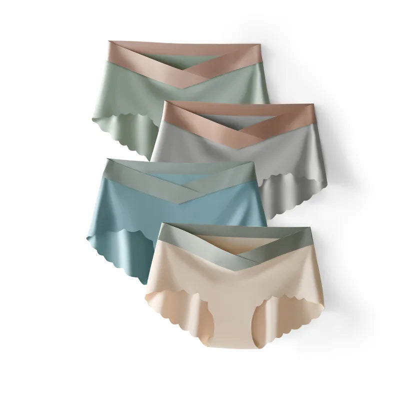 4pcs Summer Seamless Panties Ice Silk Female Pregnanc Underwear Women Low-Waist Briefs Large Size Maternity Panty Sexy Lingerie