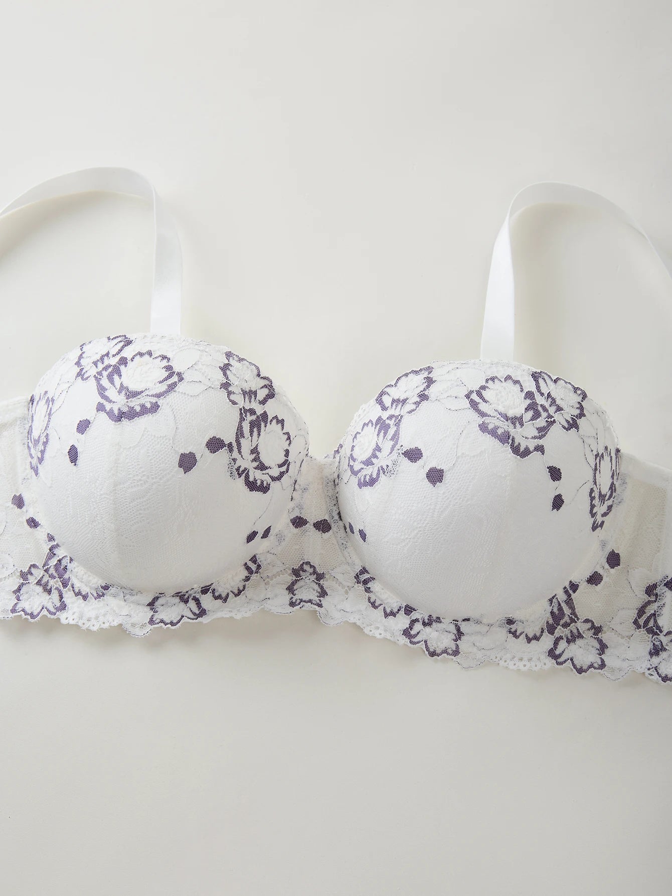 Plus Size Floral Embroidery Push-Up Bra — Wide Strap Underwire | Women's Bra