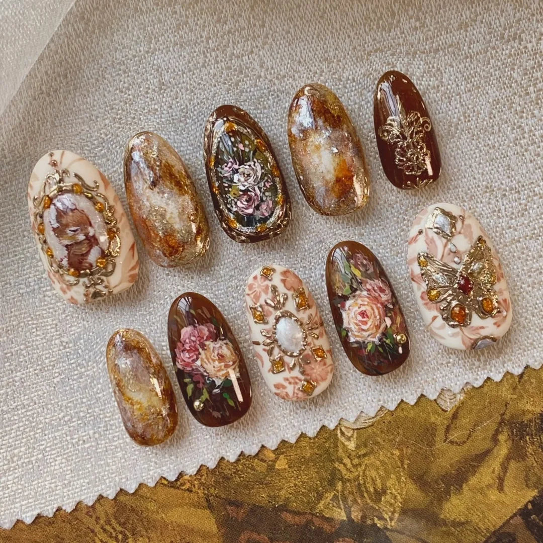 French Almond Press-On Nails – Leopard Print & 3D Bow Designs, 24 Pieces