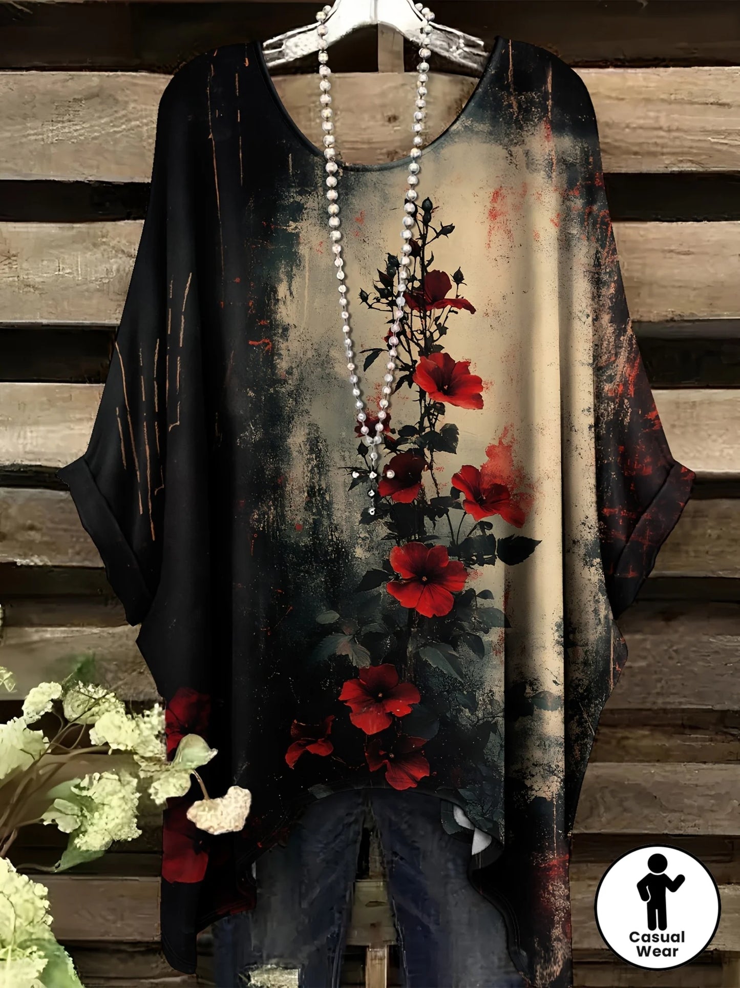Women Plus Size T-Shirt Star Plant Floral Print Swallow Tail Short Sleeve Round Neck Casual Tops For Vacation Daily Work