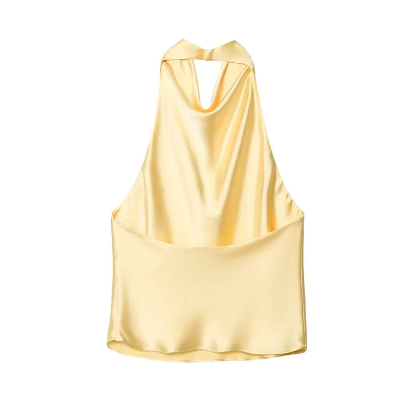 Satin Halter Cowl-Neck Backless Top — Women's Camisole