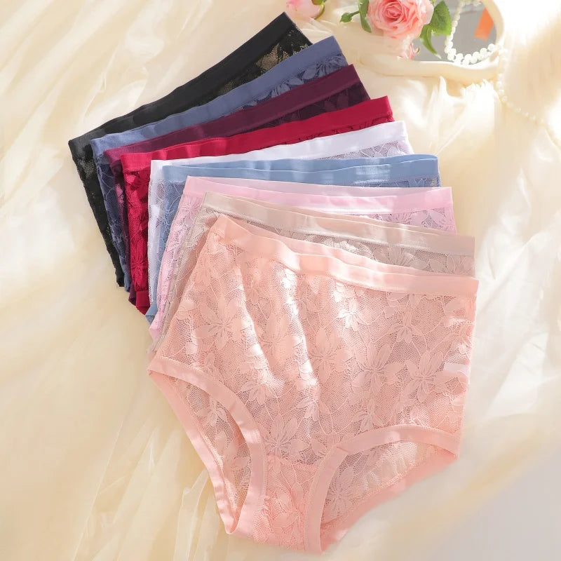 High-Waist Floral Lace Hollow Brief Panties – Breathable Sexy Underwear for Women (S–2XL, 9 Colors)