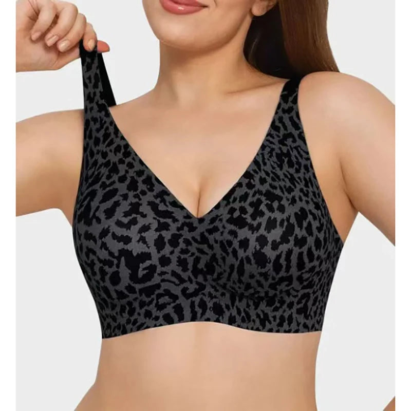 Women's Seamless Leopard Print Bra – Wire-Free Full Cup Push-Up | Breathable Everyday Bra