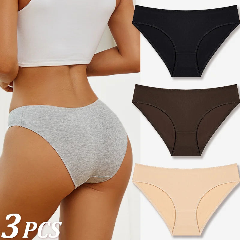 3-Pack Cotton Low-Rise Briefs – Breathable Lace-Trim Underwear for Women (S–XL, 20 Color Sets)