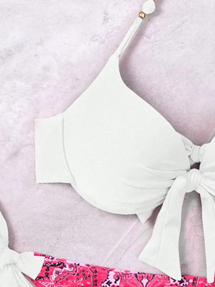 Push-Up Halter Bikini Set — Bow-Tie Top & Printed Side-Tie Bottoms | Women's Swimwear
