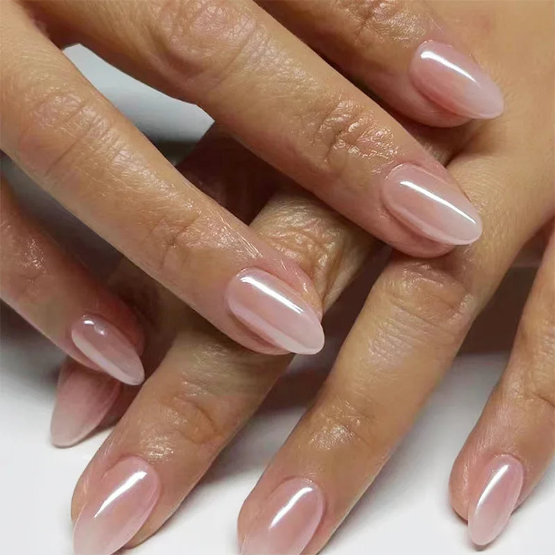 Short Blush Pink Press-On Nails with Glue – Oval Designs, 24 Pieces