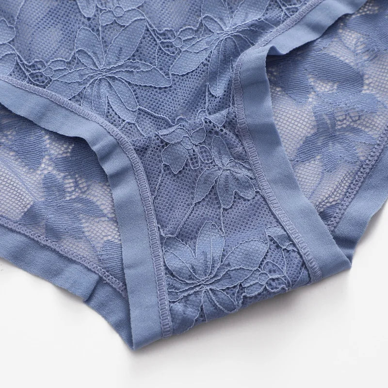 High-Waist Floral Lace Hollow Brief Panties – Breathable Sexy Underwear for Women (S–2XL, 9 Colors)