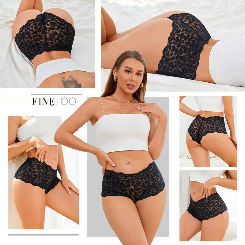 Bow-Trim Lace Boyshort Panty – Low-Rise Breathable Underwear for Women (S–XL, 6 Colors)