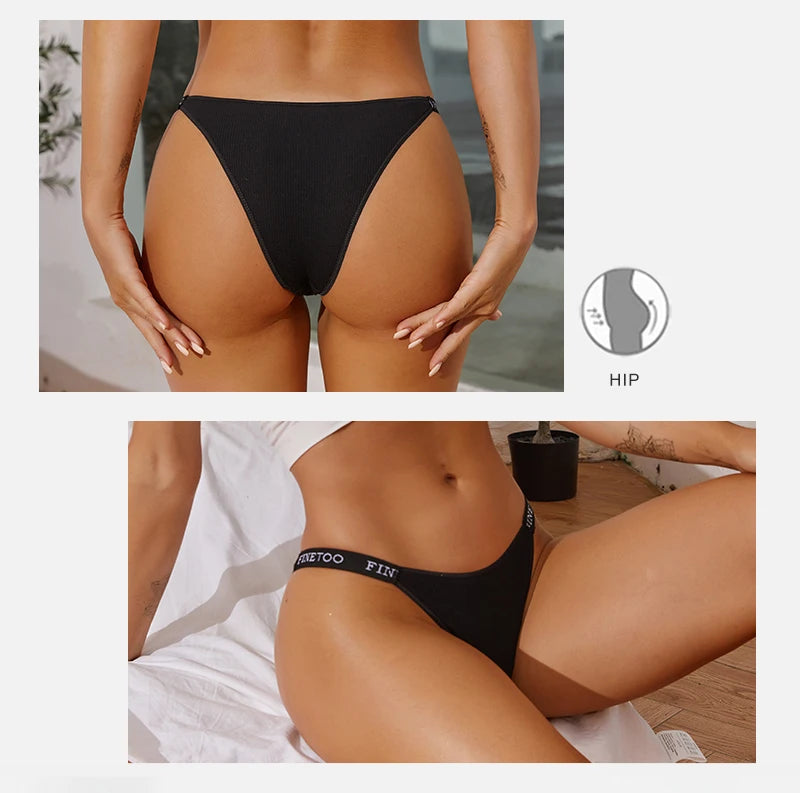 FINETOO 3Pcs Low-Rise Cotton Panties Women Sexy Bikini Underwear Letter Belt Underpants Ladies Comfortable Briefs Female Panties