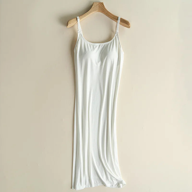 Women's Maternity Nursing Tank Dress with Built-in Bra Breastfeeding Long Sleeveless Nightdress for Pregnant Nursing Mothers