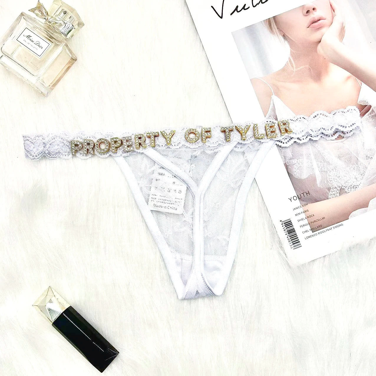 Custom Name Thong & Waist Chain Lingerie Set – Personalized G-String with Letters