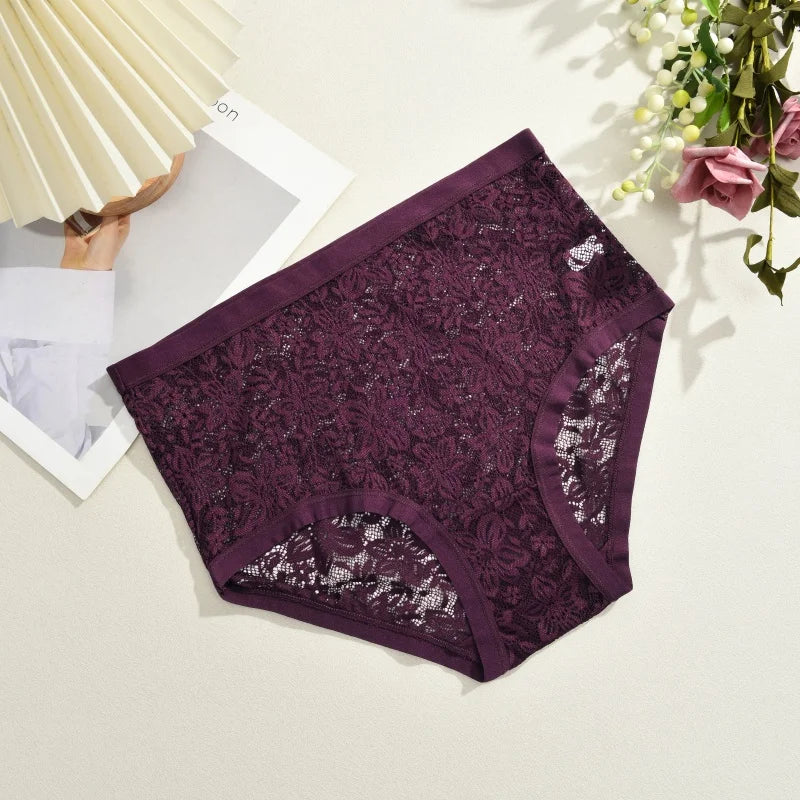 Hollow-Out Floral Lace Brief Panties – Sexy Low-Rise Underwear for Women (S–2XL, 6 Colors)