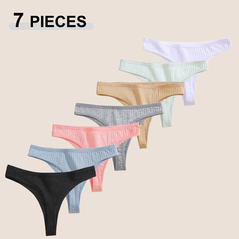 7Pcs/Set Cotton Thread Thongs Underwear Seamless Breathable Bikini T-Back G-Strings Panties Female Low Waist Sexy Lingerie S-XL