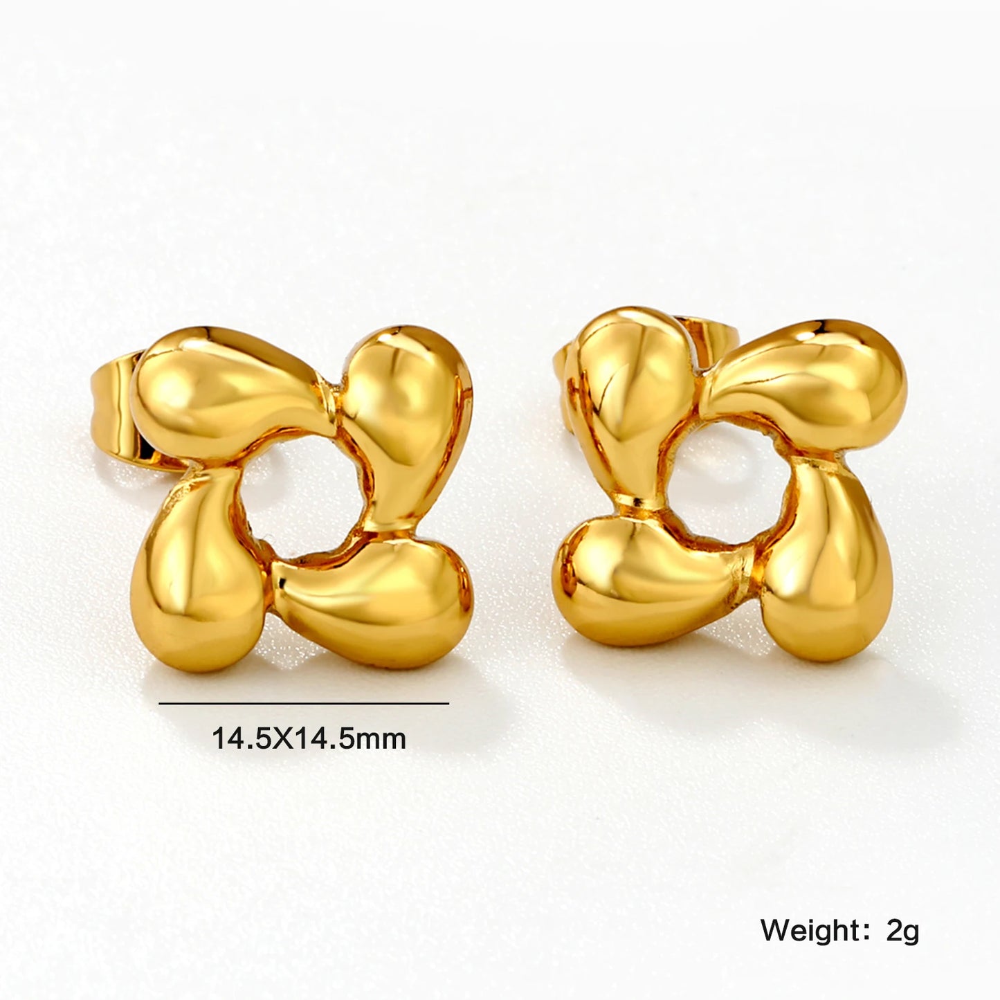 Fairy Flower Stud Earrings – 18K Gold-Plated Stainless Steel for Women