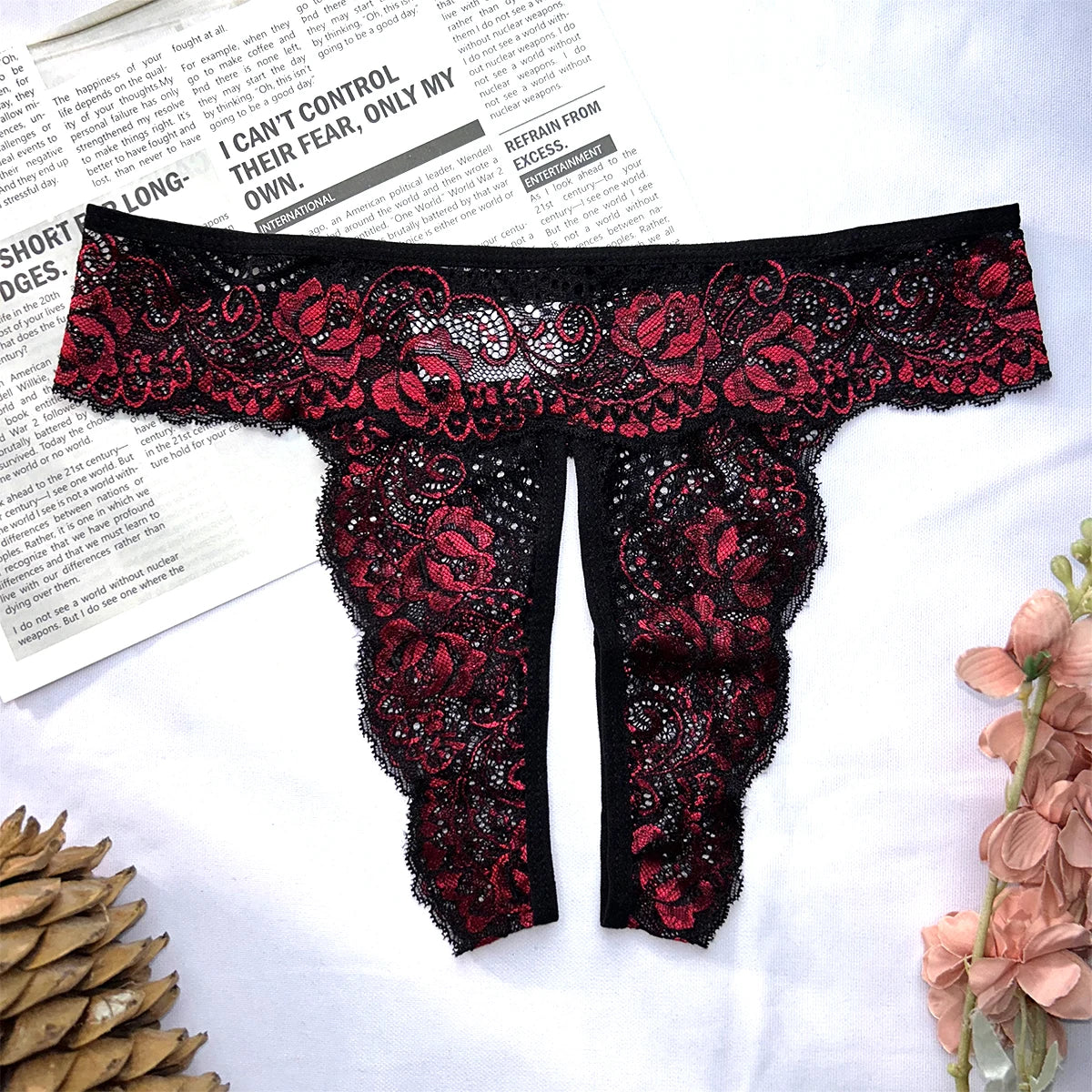 Sexy Crotchless Lace Thong | Invisible Low-Rise Underwear | Women's Intimate Valentine's Day Gift