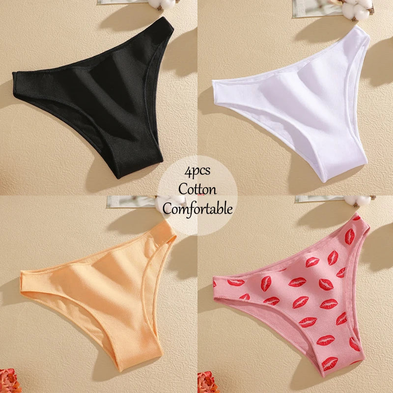 4-Pack Cotton Low-Rise Briefs – Soft Breathable Everyday Underwear for Women (M–2XL, 19 Color Sets)