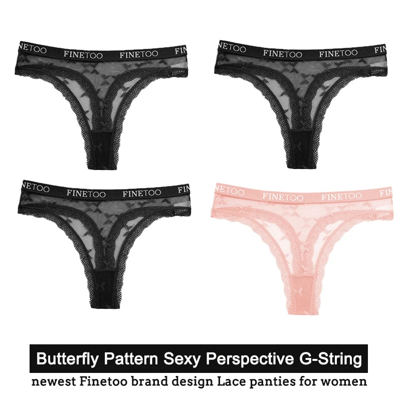Women's Floral Lace G-String Thongs – 4-Piece Set | Butterfly T-Back Sexy Underwear (S–XL)