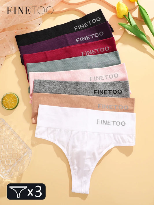 3-Pack High Waist Seamless Logo Thongs — Ribbed G-String Plus Size M–2XL