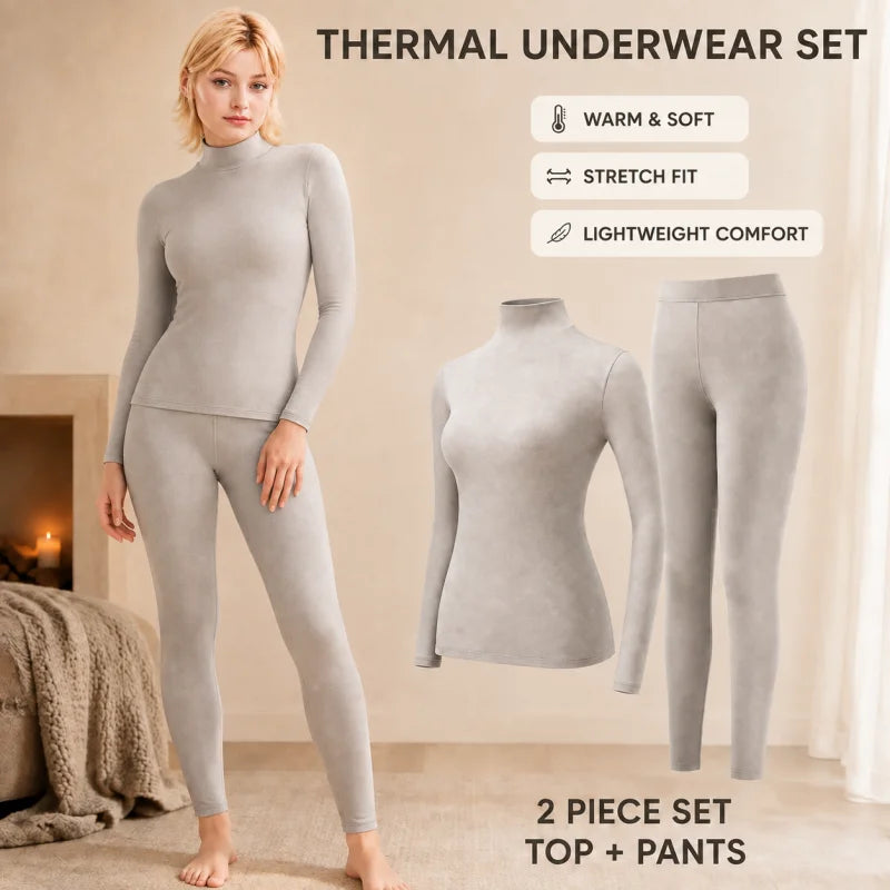 High-Collar Seamless Thermal Set – Long-Sleeve Warm Base Layer for Women, High-Rise (L–XL, 4 Color Sets)