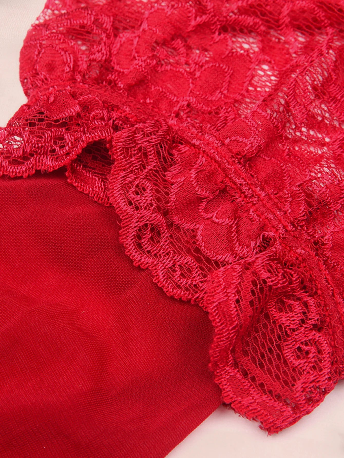 Floral Lace Bralette Lingerie Set — Wire-Free Bra, Thong, Garter Belt & Stockings | Women's Lingerie
