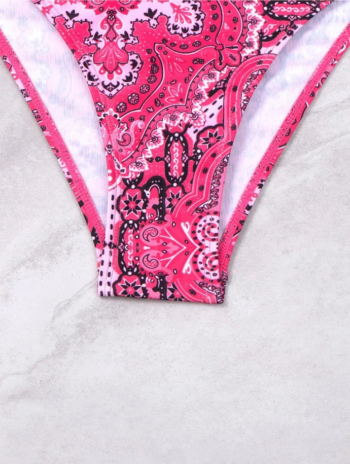 Push-Up Halter Bikini Set — Bow-Tie Top & Printed Side-Tie Bottoms | Women's Swimwear