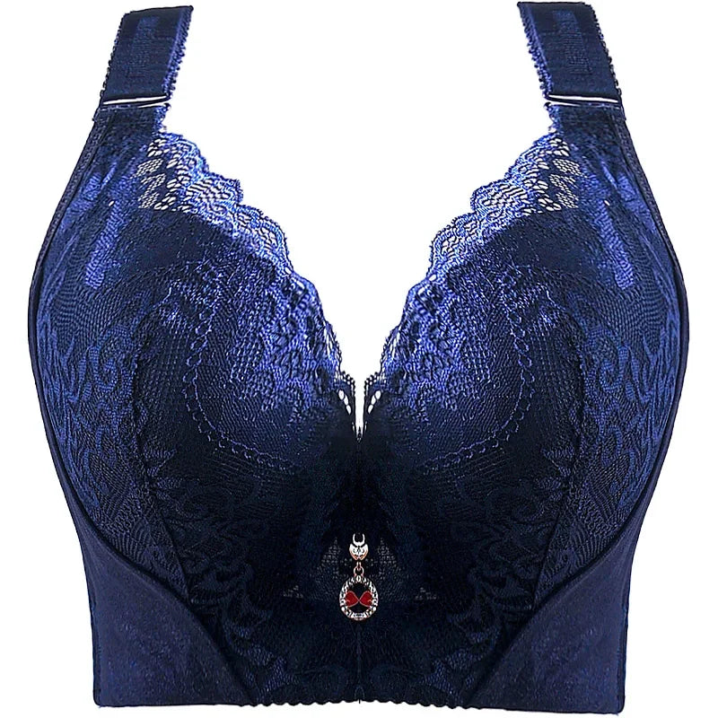 Women's Plus Size Lace Push Up Bra | Sexy Underwire Full Coverage Bra for Curvy Women | Wide Side Wings C–E Cup (34–50)
