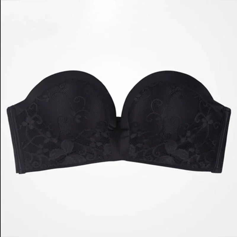 Women's Strapless Push Up Bra & Seamless Invisible Underwear Set | Lace No-Show Panties for Backless Wedding Dress (70A–85B)