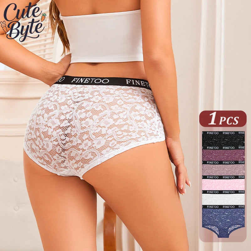 High-Waist Lace Bikini Panty – Hollow Floral Breathable Underwear for Women (S–XL, 6 Colors)