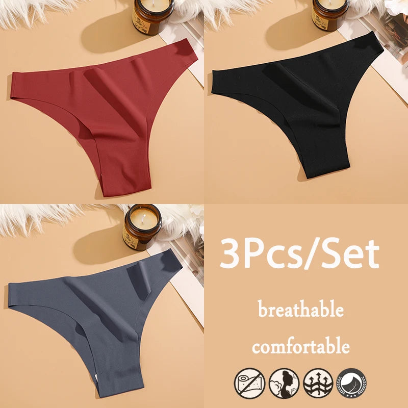 FINETOO 3Pcs/Set Ice Silk Seamless Underwear Low Waisted Brazilian Pants Breathable High Elasticity Lingerie Intimates Panties