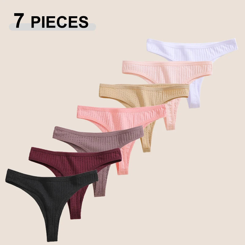 7Pcs/Set Cotton Thread Thongs Underwear Seamless Breathable Bikini T-Back G-Strings Panties Female Low Waist Sexy Lingerie S-XL