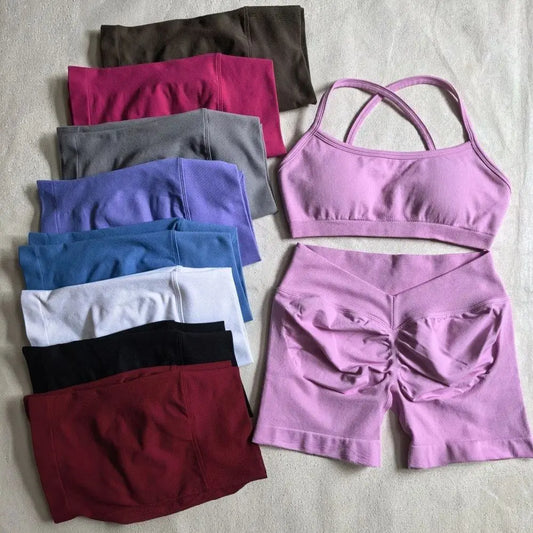 2-Piece Seamless Sports Bra & Shorts Set – High-Impact Gym Yoga Workout Outfit