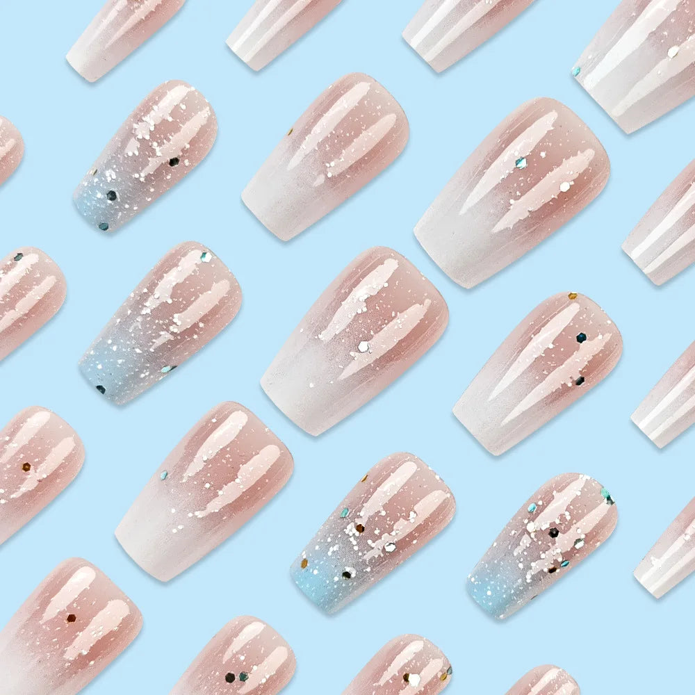 Short Ballerina Press-On Nails – Ombre Gradient Designs, 24 Pieces