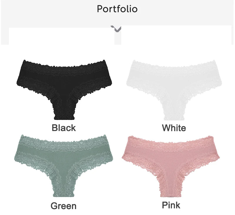 Women's Cotton Lace Briefs – 3-Piece Set | Soft Low-Rise Stretch Underwear (S–XL)