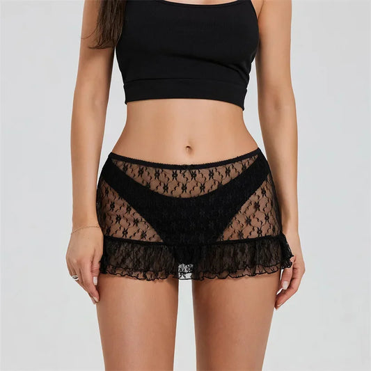 Sheer Ruffled Mini Skirt – Elastic Waist Layered Y2K Summer Skirt