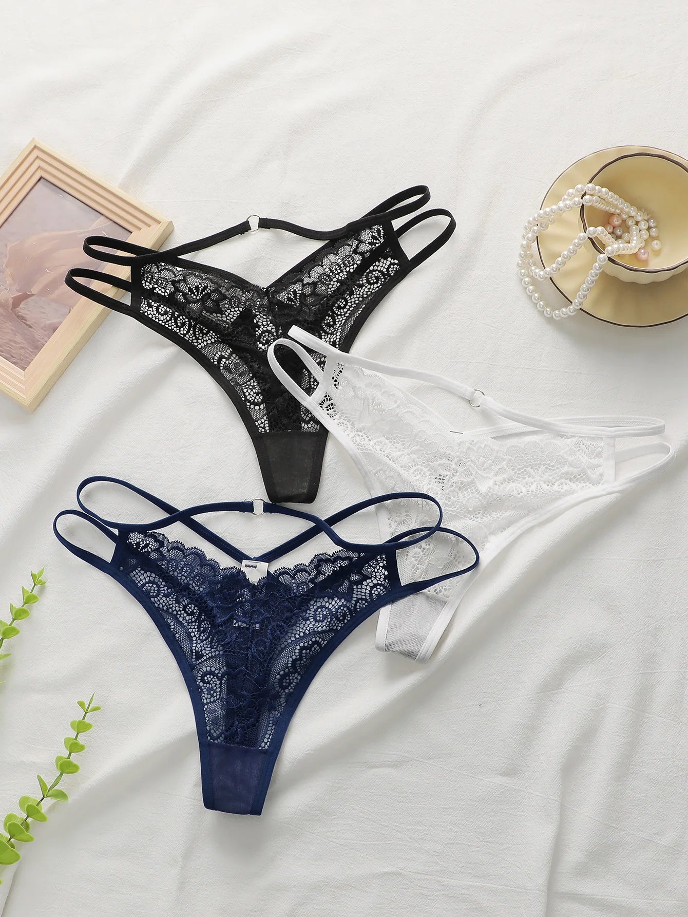 3-Pack Lace Thong Set — Cross Strap G-String | Women's Sexy Lingerie Underwear