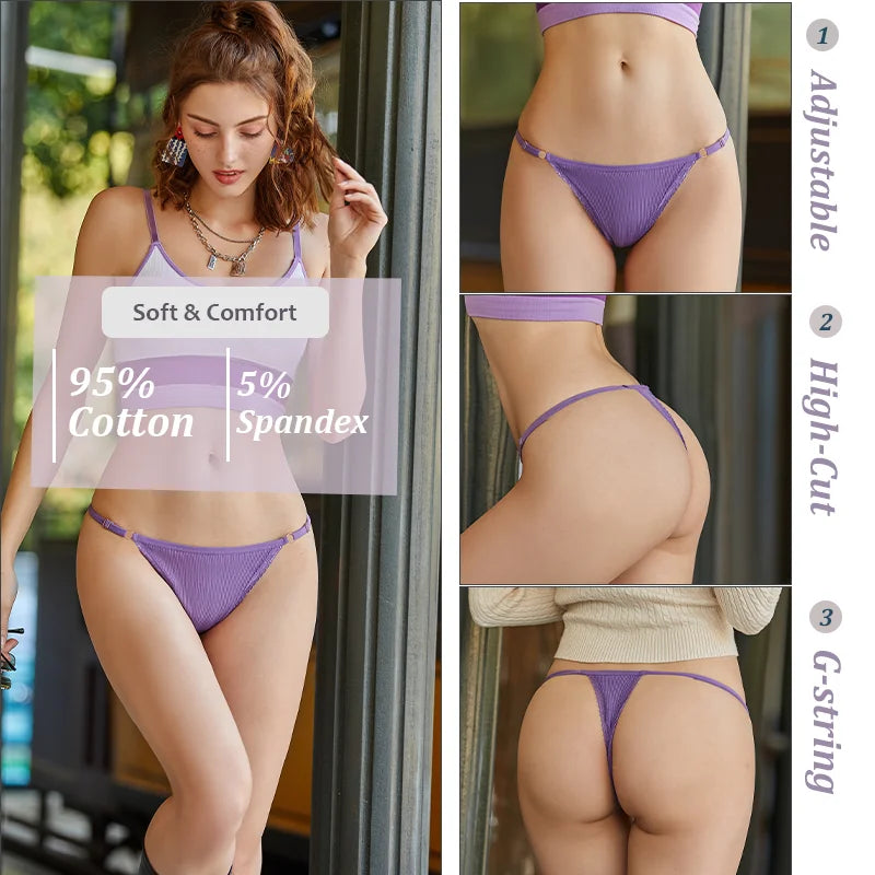 Ice Silk Cotton Thong with Adjustable Belt – Seamless Low-Rise Underwear for Women (S–XL, 8 Colors)