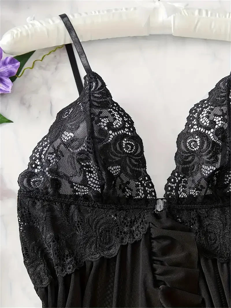 Lace Babydoll Lingerie Set — Floral Embroidery Slip Dress & Panty | Women's Intimate Wear