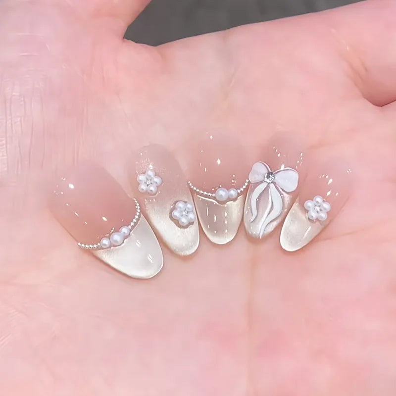 Short Almond Cat Eye Press-On Nails - Glossy Glitter, 24-Piece Set