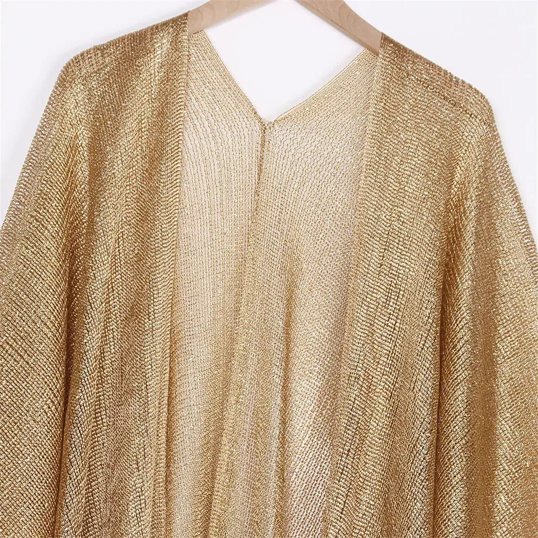 Metallic Tassel Trim Beach Cover-Up — Sheer Kimono | Women's Swimwear