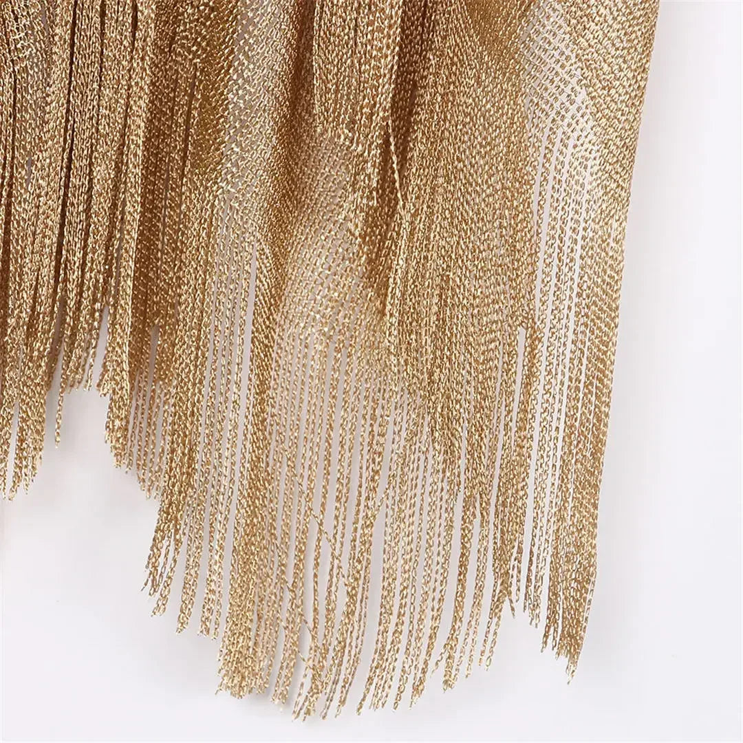 Metallic Tassel Trim Beach Cover-Up — Sheer Kimono | Women's Swimwear