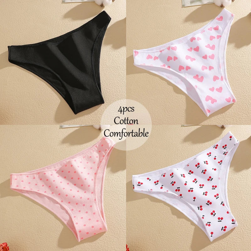 4-Pack Cotton Low-Rise Briefs – Soft Breathable Everyday Underwear for Women (M–2XL, 19 Color Sets)