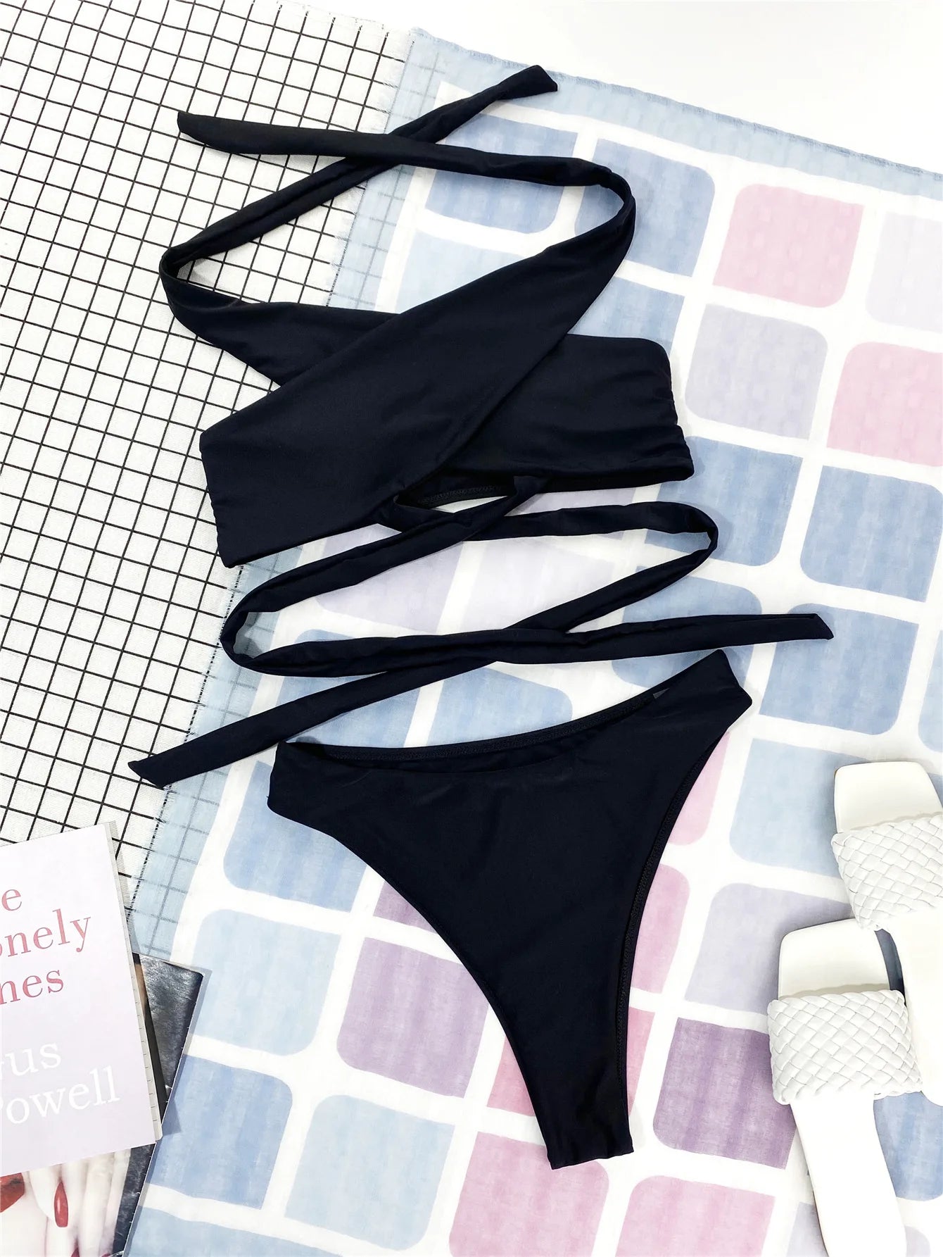 Cross Halter Hollow-Out Bikini Set — High Neck Wrap Top & High Waist Bottoms | Women's Swimwear