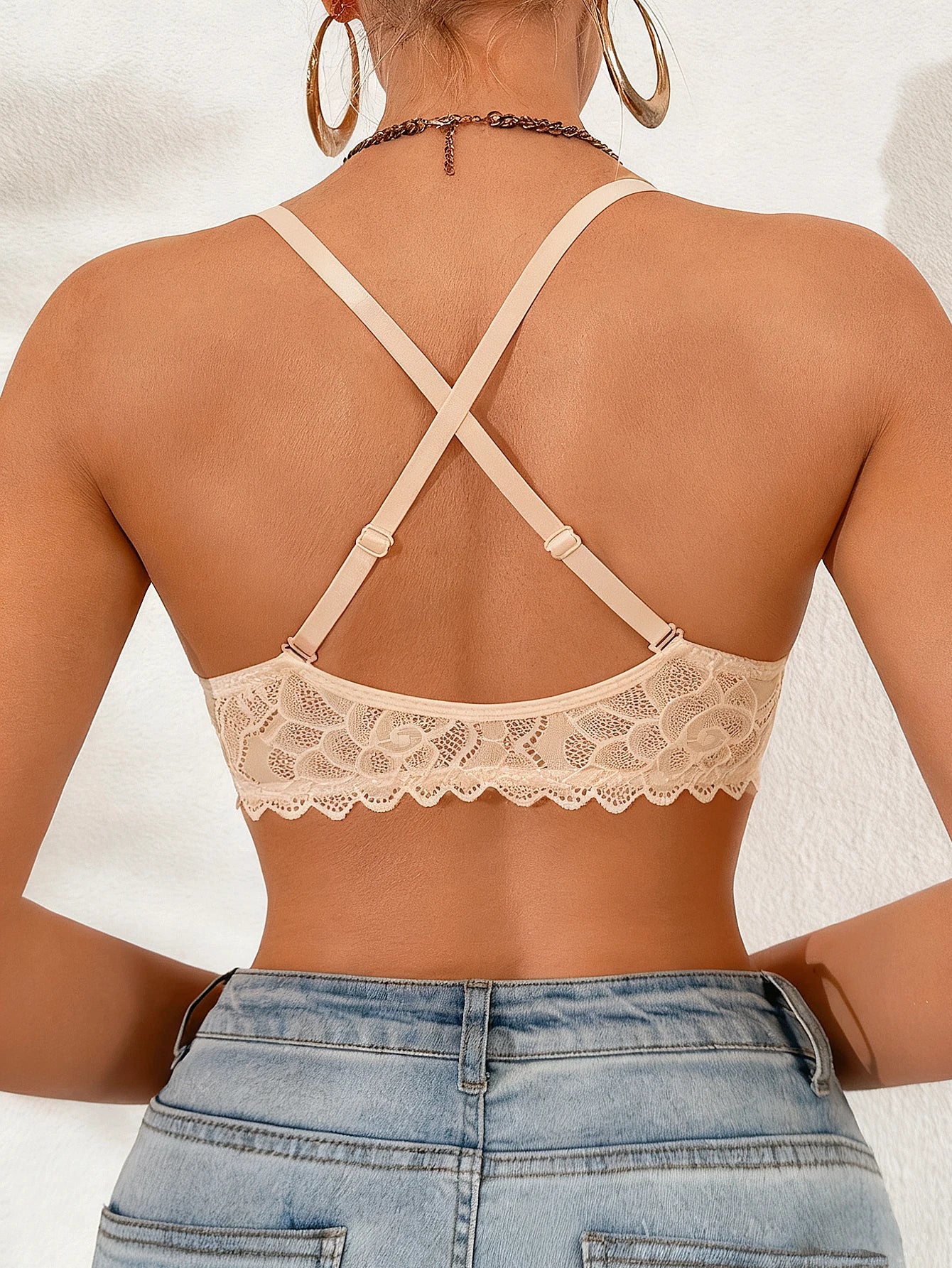 Butterfly Lace Back Push-Up Bra — Front Buckle Convertible Straps | Women's Bra