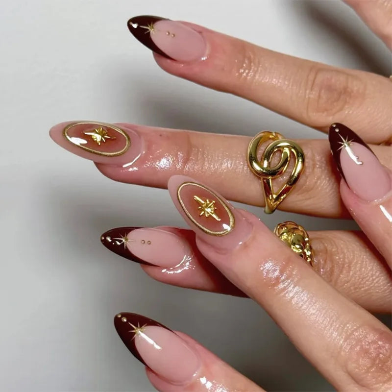 Pink Floral Press-On Nails – Almond Flower Designs, 24 Pieces
