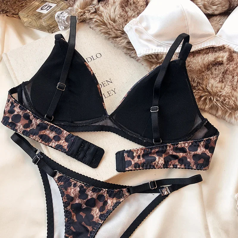 Women's Silken Triangle Bra & Thong Set – Wire-Free French Bralette Lingerie (S–XL)