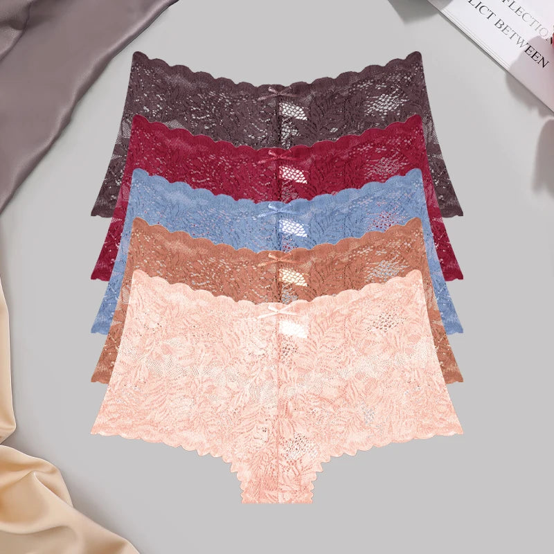 5-Pack Lace Floral Boyshorts — Low-Rise Hollow Out Panties
